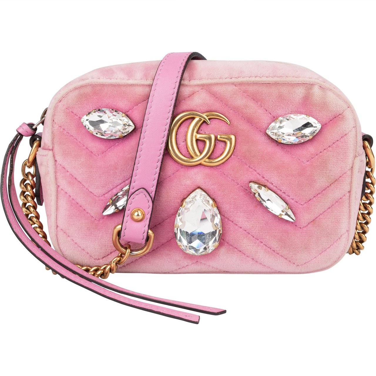 Gucci Gucci Pink Satin Crystal Marmont Crossbody Bag Roze