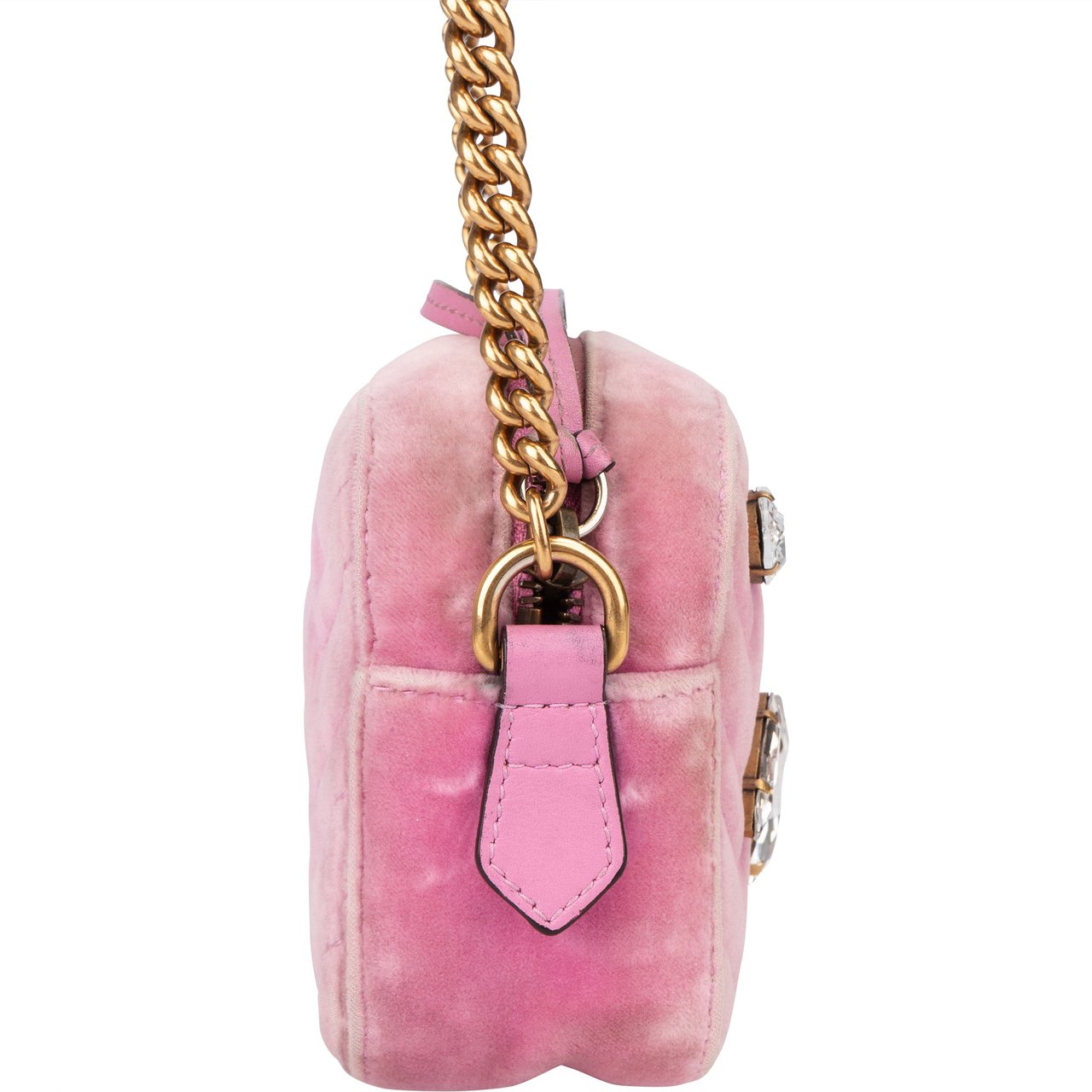 Gucci Gucci Pink Satin Crystal Marmont Crossbody Bag Roze