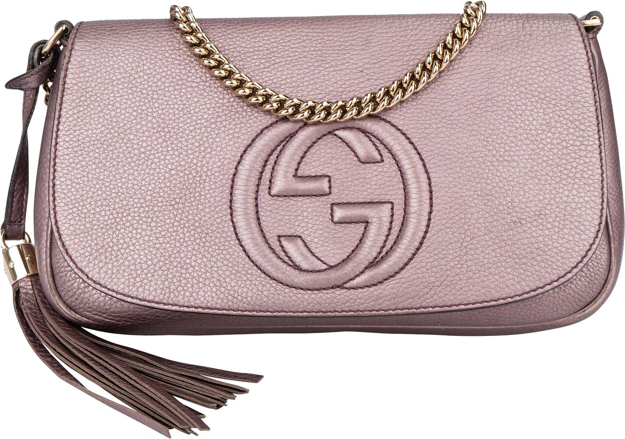 Gucci Gucci Metallic Pink Leather Soho CC Crossbody Bag Roze