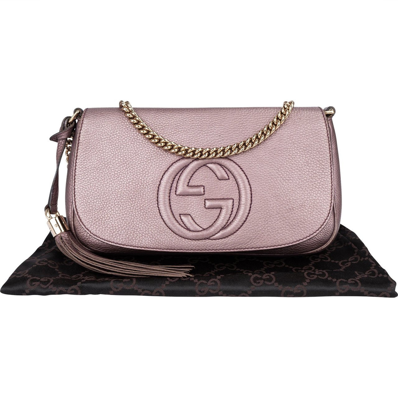 Gucci Gucci Metallic Pink Leather Soho CC Crossbody Bag Roze