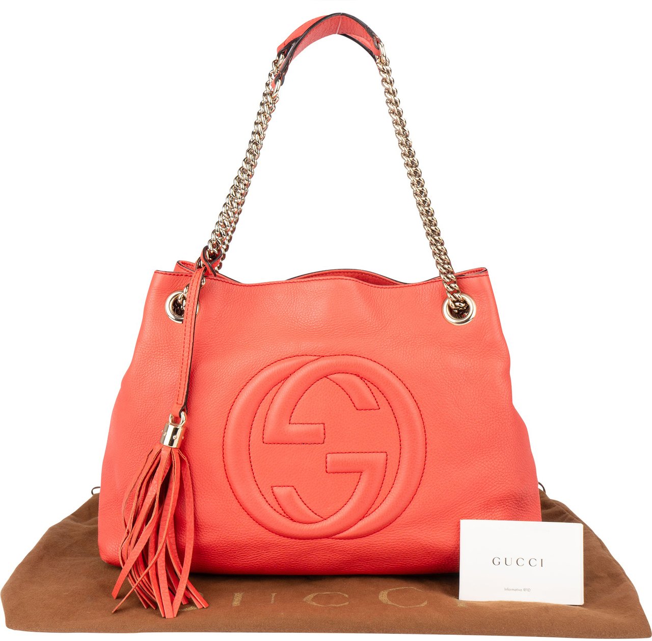 Gucci Gucci Coral Leather GG Soho Crossbody Bag Rood