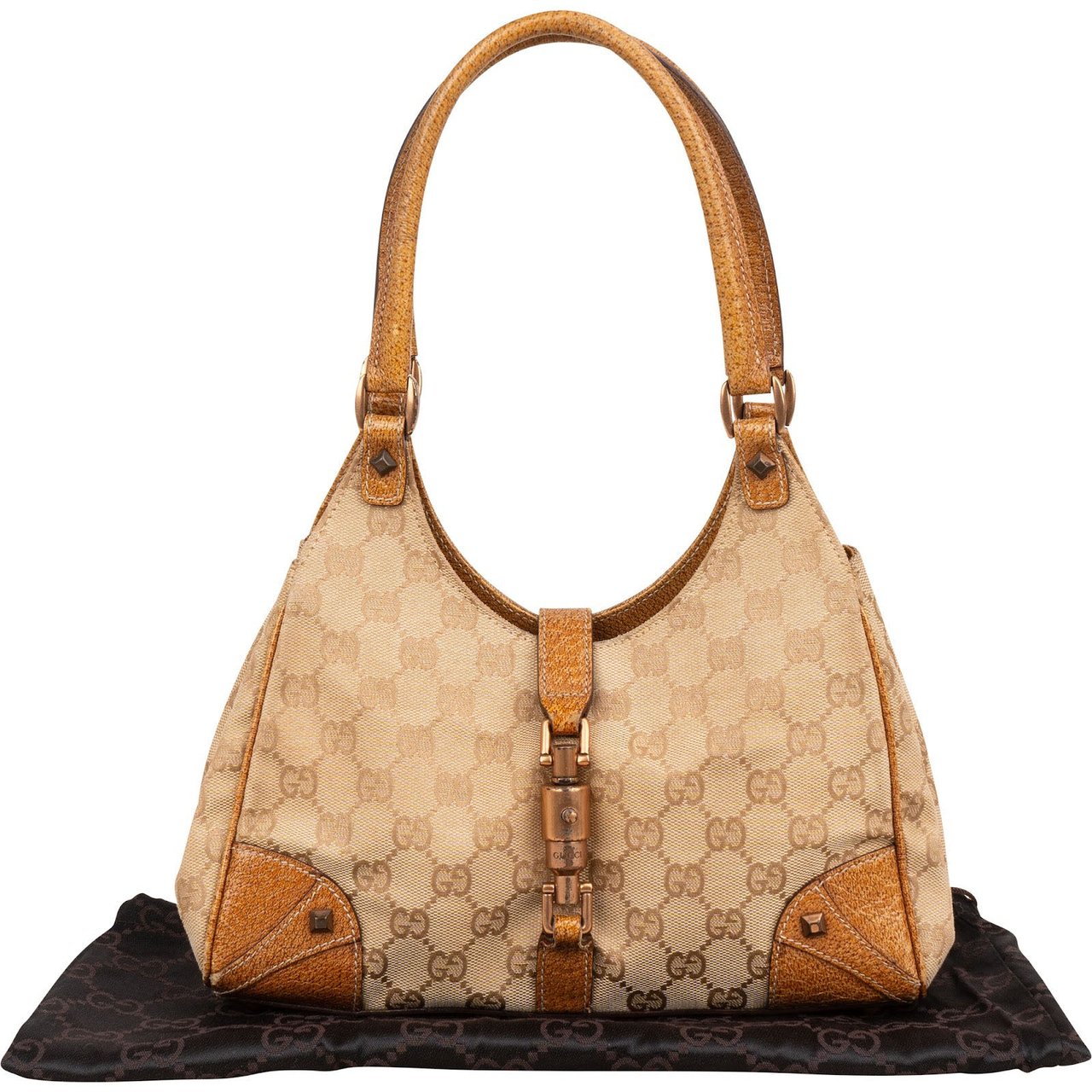 Gucci Monogram GG Canvas Lizard-Embossed Leather Small New Jackie Shoulder Bag Beige
