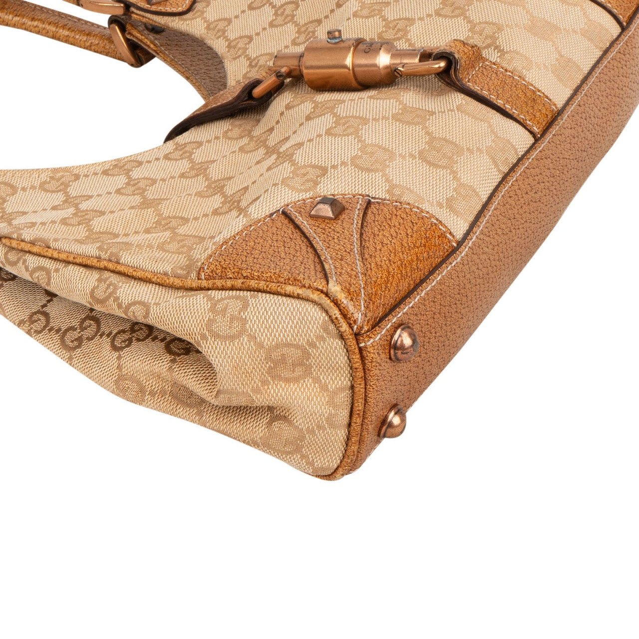 Gucci Monogram GG Canvas Lizard-Embossed Leather Small New Jackie Shoulder Bag Beige