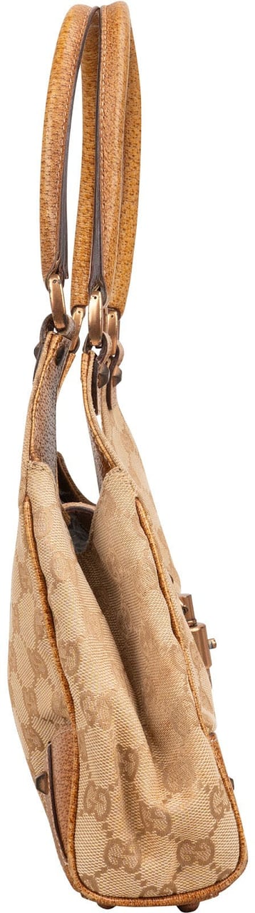 Gucci Monogram GG Canvas Lizard-Embossed Leather Small New Jackie Shoulder Bag Beige