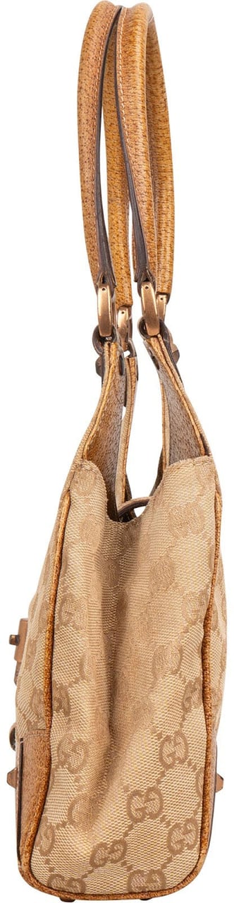 Gucci Monogram GG Canvas Lizard-Embossed Leather Small New Jackie Shoulder Bag Beige