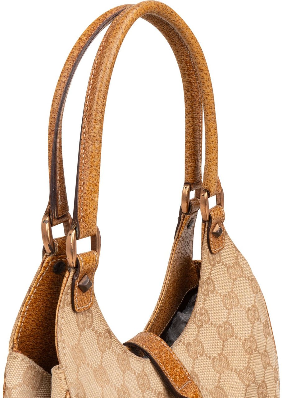 Gucci Monogram GG Canvas Lizard-Embossed Leather Small New Jackie Shoulder Bag Beige