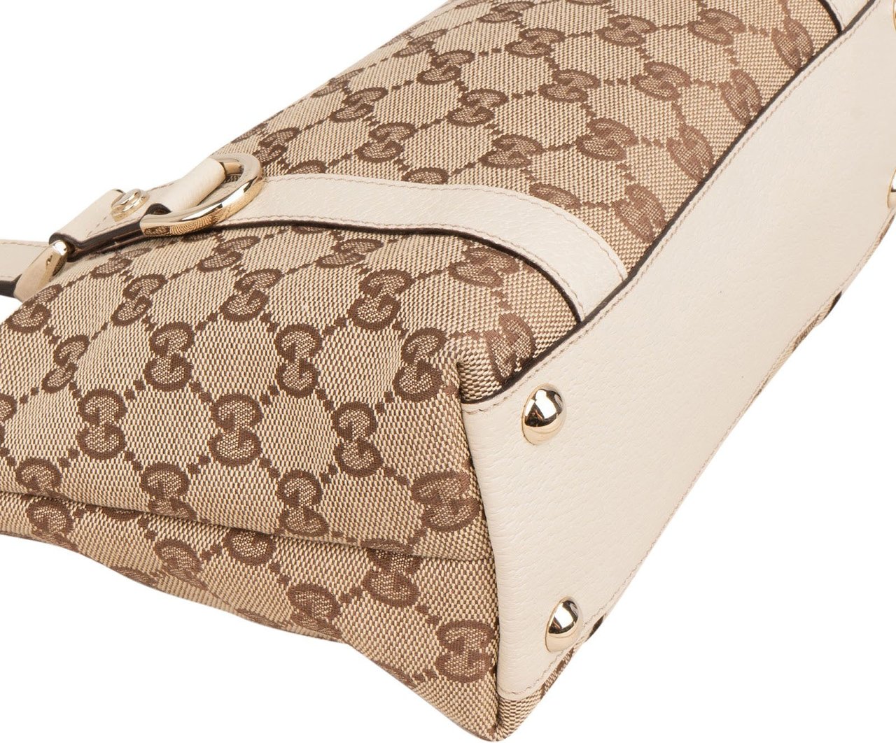 Gucci Monogram GG Canvas Abbey Small Tote Shoulder Bag Beige