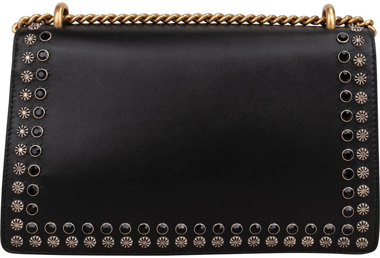 Gucci Black Soft Leather Dionysus Studded Shoulder Bag Zwart