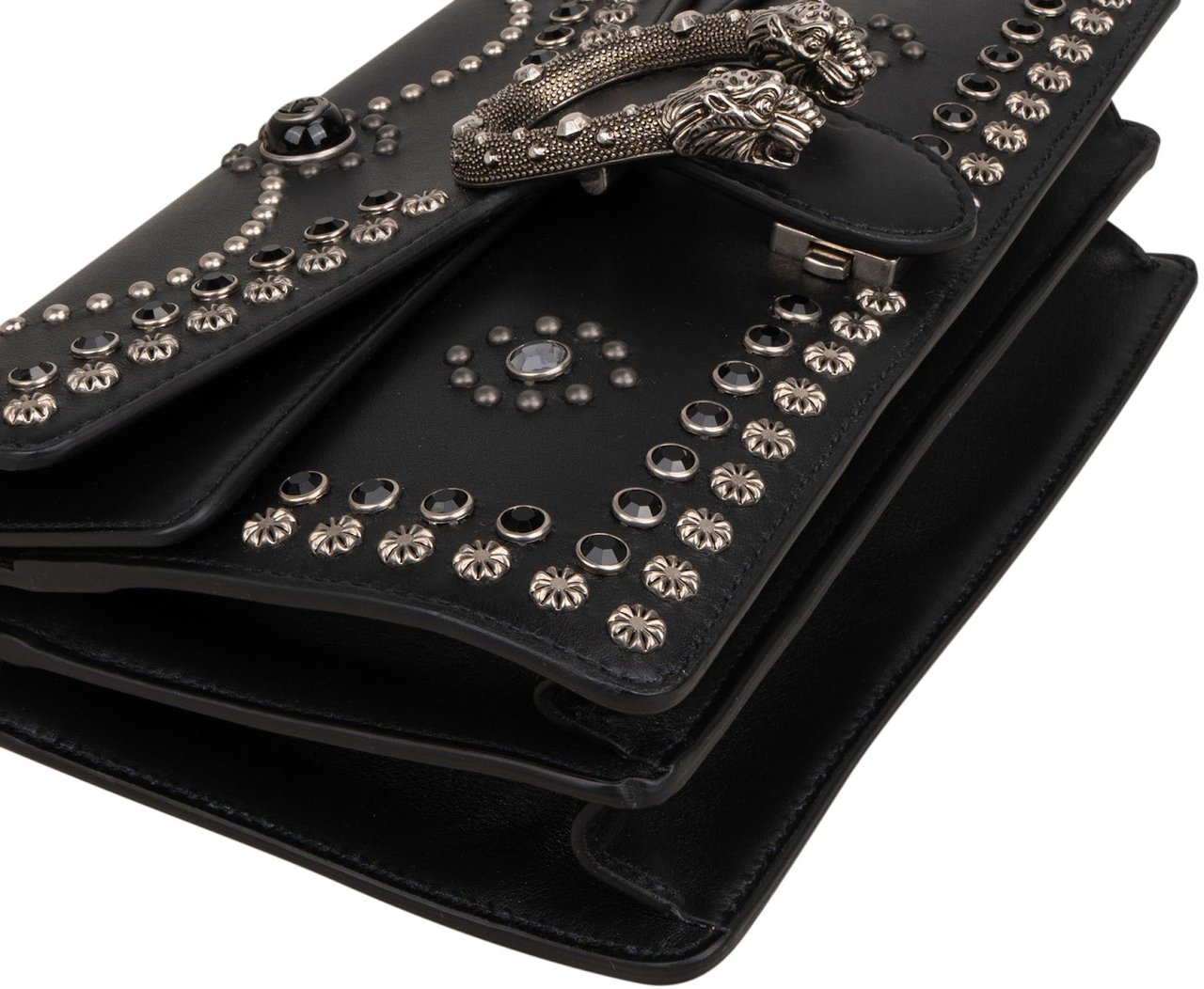 Gucci Black Soft Leather Dionysus Studded Shoulder Bag Zwart