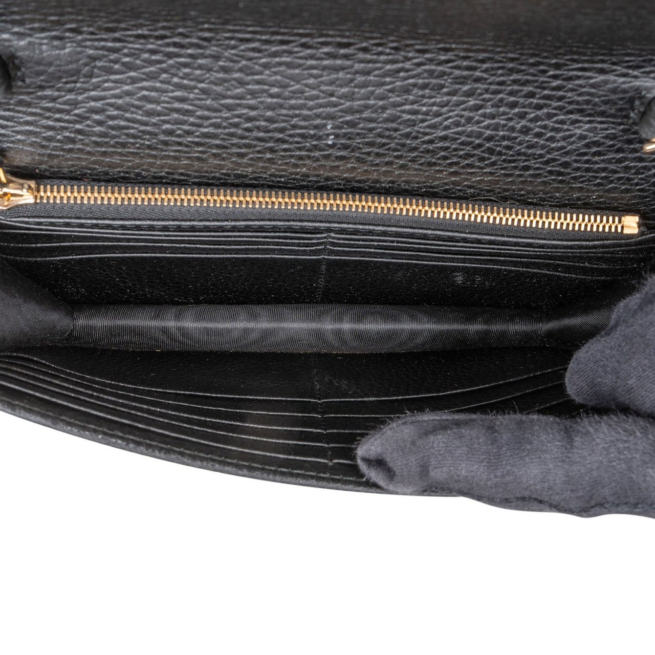 Gucci Black Leather Interlocking GG Wallet On Chain Crossbody Bag Zwart