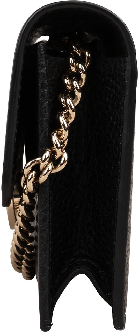 Gucci Black Leather Interlocking GG Wallet On Chain Crossbody Bag Zwart