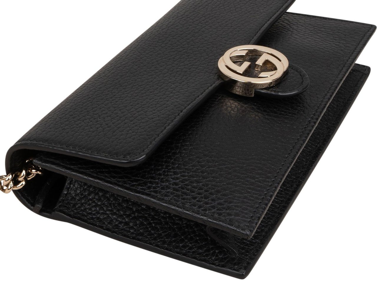 Gucci Black Leather Interlocking GG Wallet On Chain Crossbody Bag Zwart
