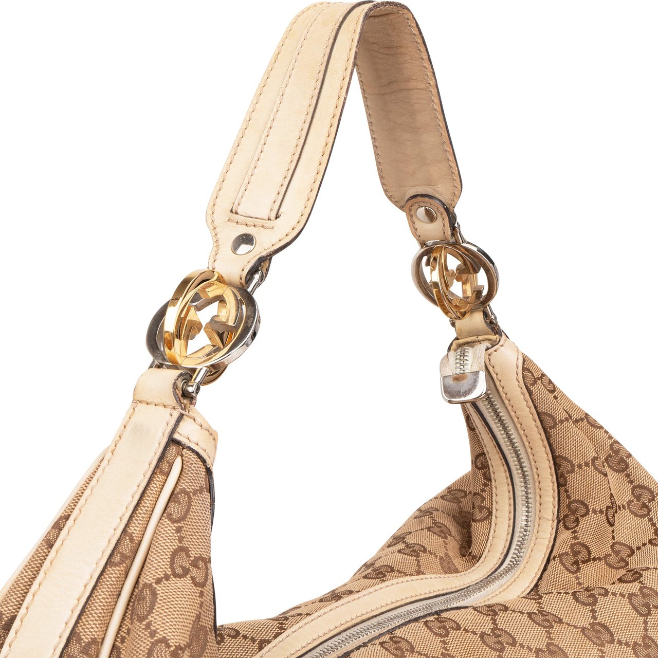 Gucci Monogram GG Canvas Britt Interlocking G Hobo Shoulder Bag Beige