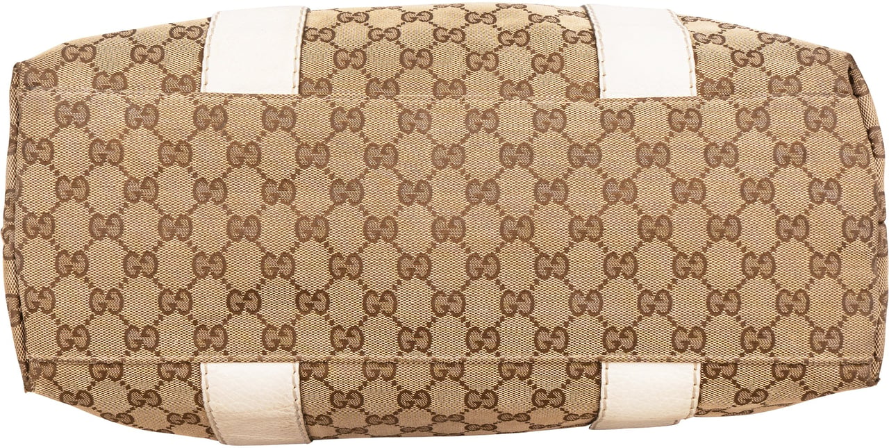Gucci Monogram GG Canvas Leather Bamboo Woven Handle Shoulder Bag Beige