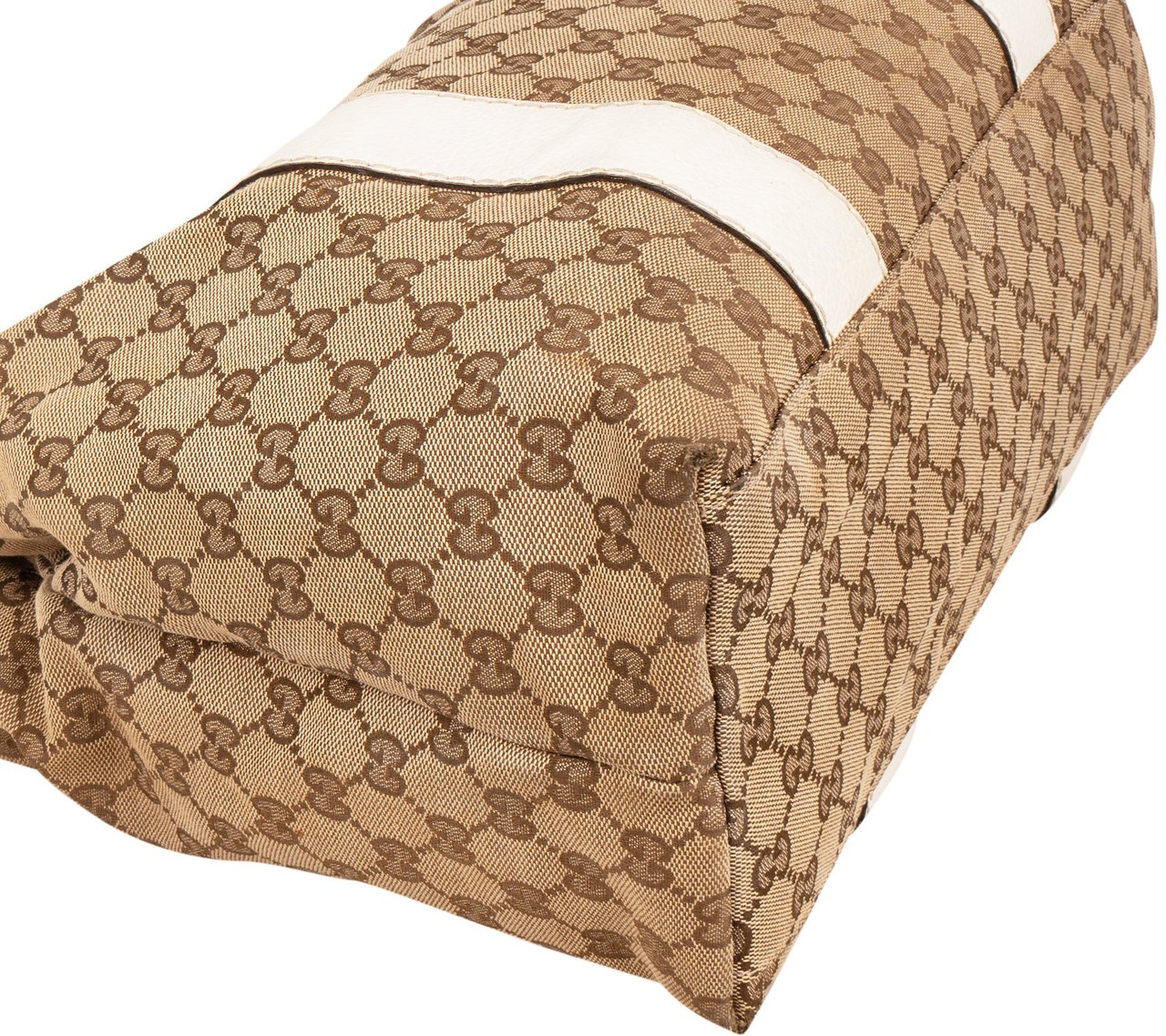 Gucci Monogram GG Canvas Leather Bamboo Woven Handle Shoulder Bag Beige