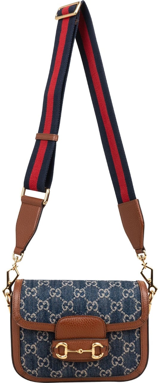 Gucci Monogram GG Denim Horsebit 1955 Shoulder Crossbody Bag Blauw