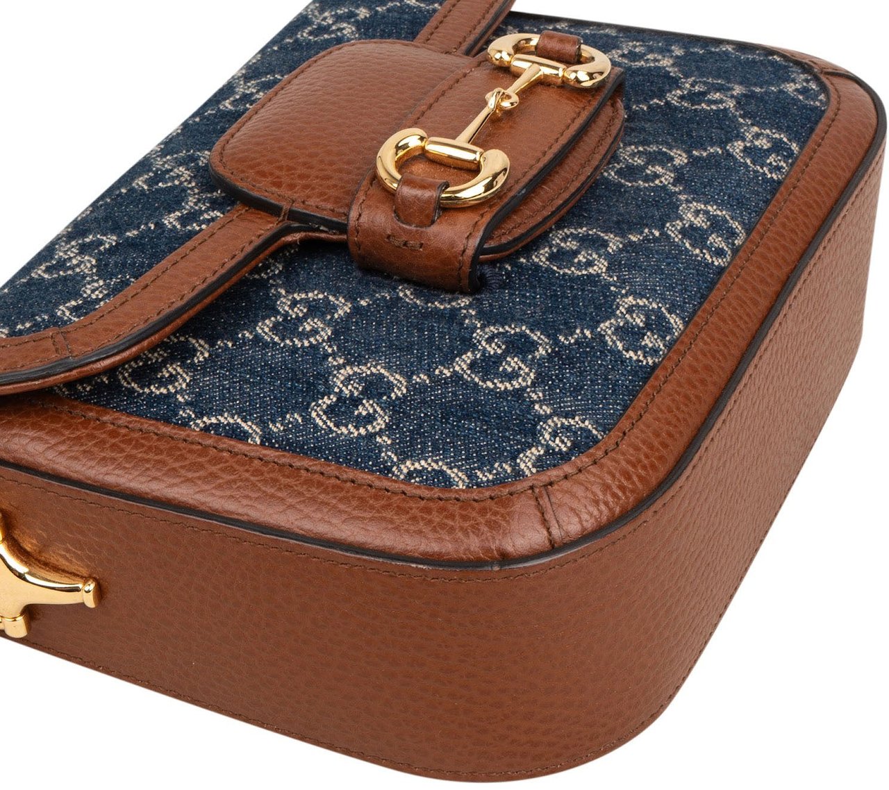 Gucci Monogram GG Denim Horsebit 1955 Shoulder Crossbody Bag Blauw