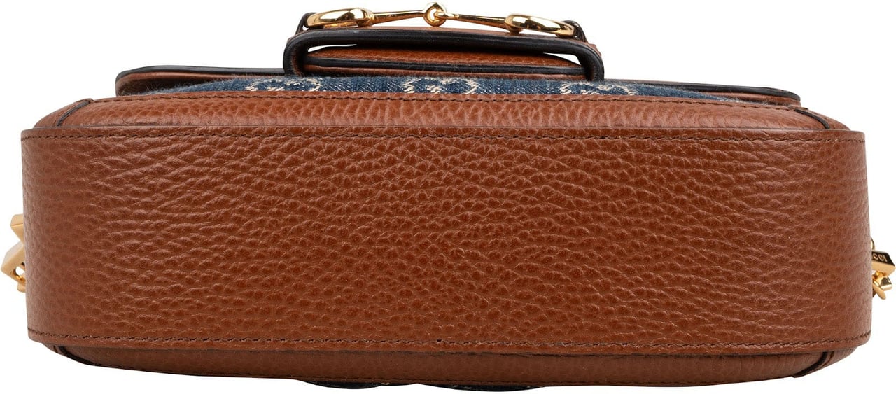 Gucci Monogram GG Denim Horsebit 1955 Shoulder Crossbody Bag Blauw