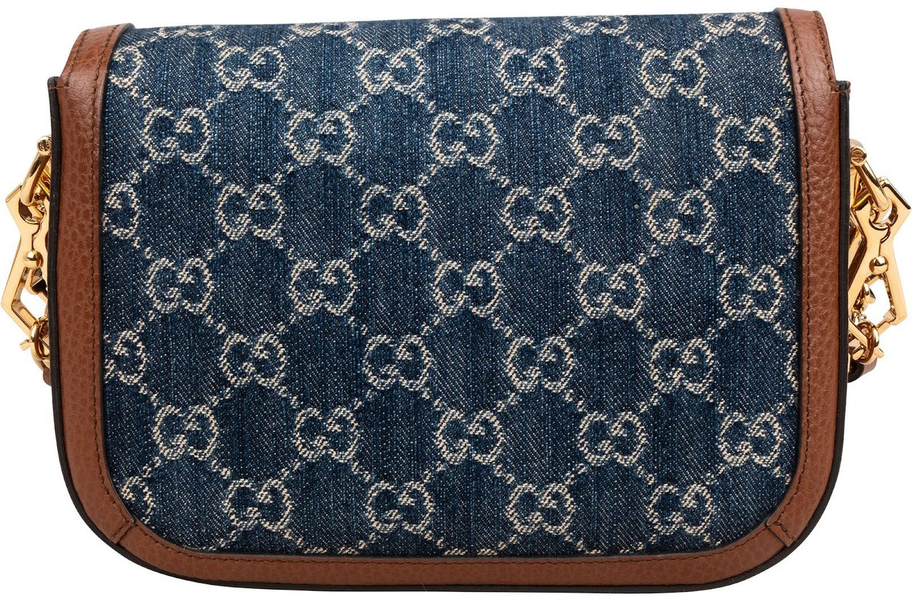 Gucci Monogram GG Denim Horsebit 1955 Shoulder Crossbody Bag Blauw