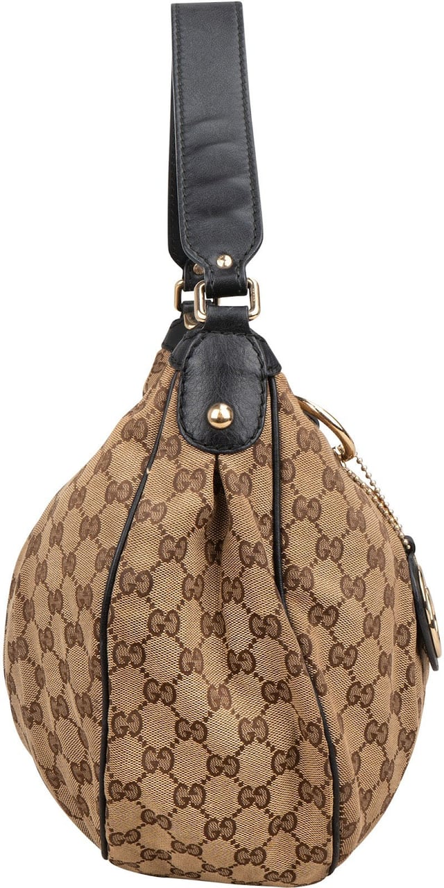 Gucci Monogram GG Canvas Sukey Hobo Shoulder Bag Beige