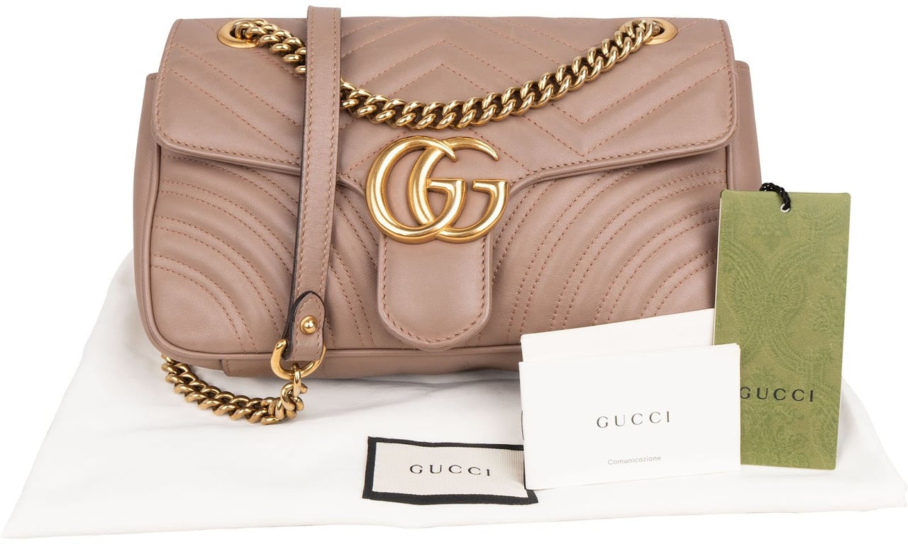 Gucci Chevron GG Marmont Matelassé Medium Shoulder Crossbody Bag Roze