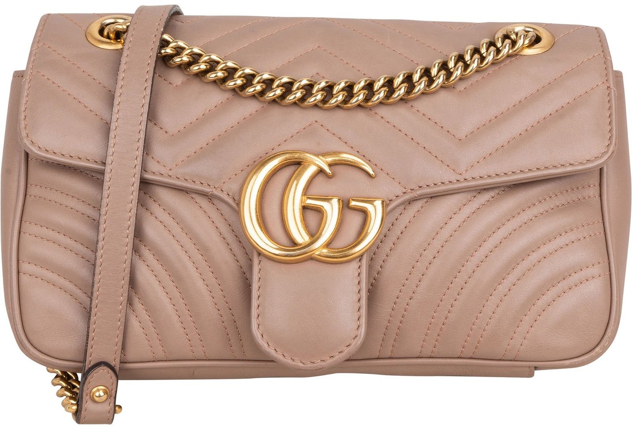 Gucci Chevron GG Marmont Matelassé Medium Shoulder Crossbody Bag Roze
