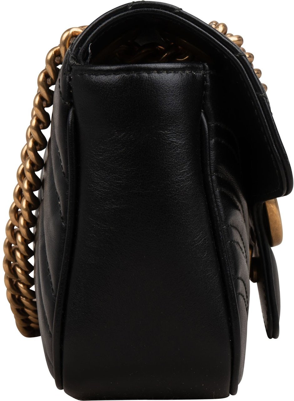 Gucci Chevron Matelassé Leather GG Marmont Small Shoulder Crossbody Bag Zwart