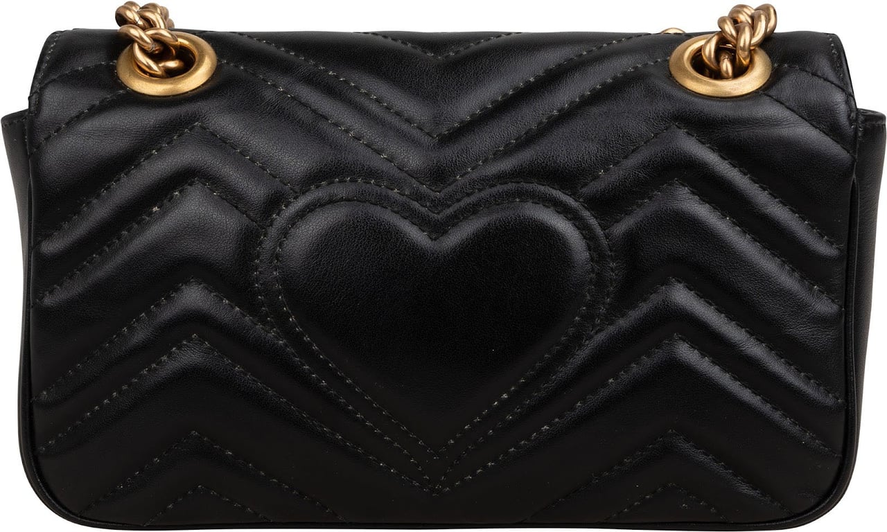Gucci Chevron Matelassé Leather GG Marmont Small Shoulder Crossbody Bag Zwart