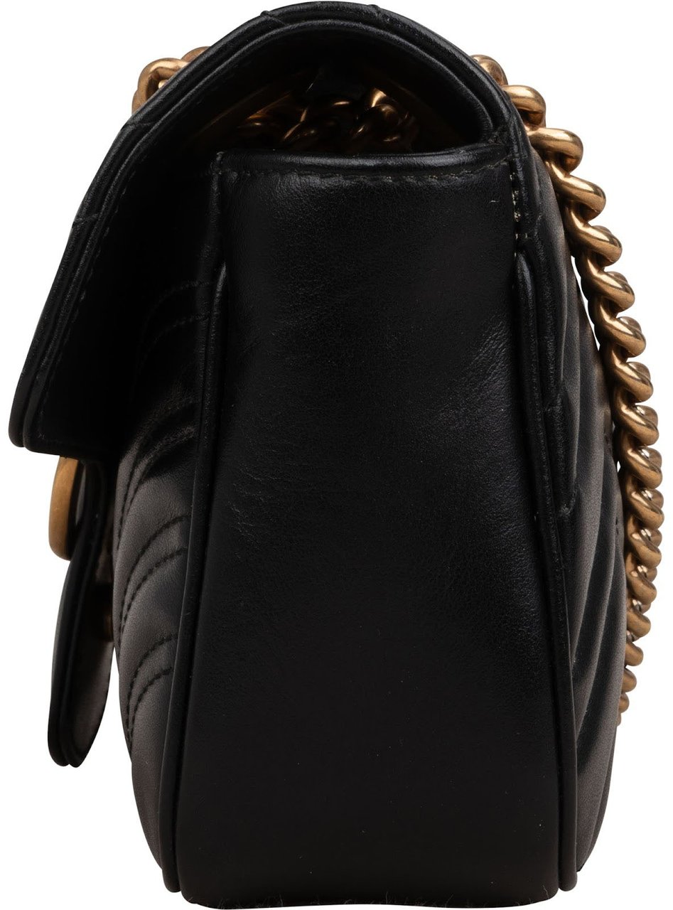Gucci Chevron Matelassé Leather GG Marmont Small Shoulder Crossbody Bag Zwart