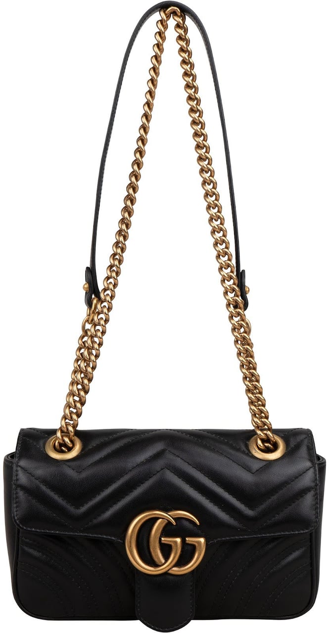 Gucci Chevron Matelassé Leather GG Marmont Small Shoulder Crossbody Bag Zwart