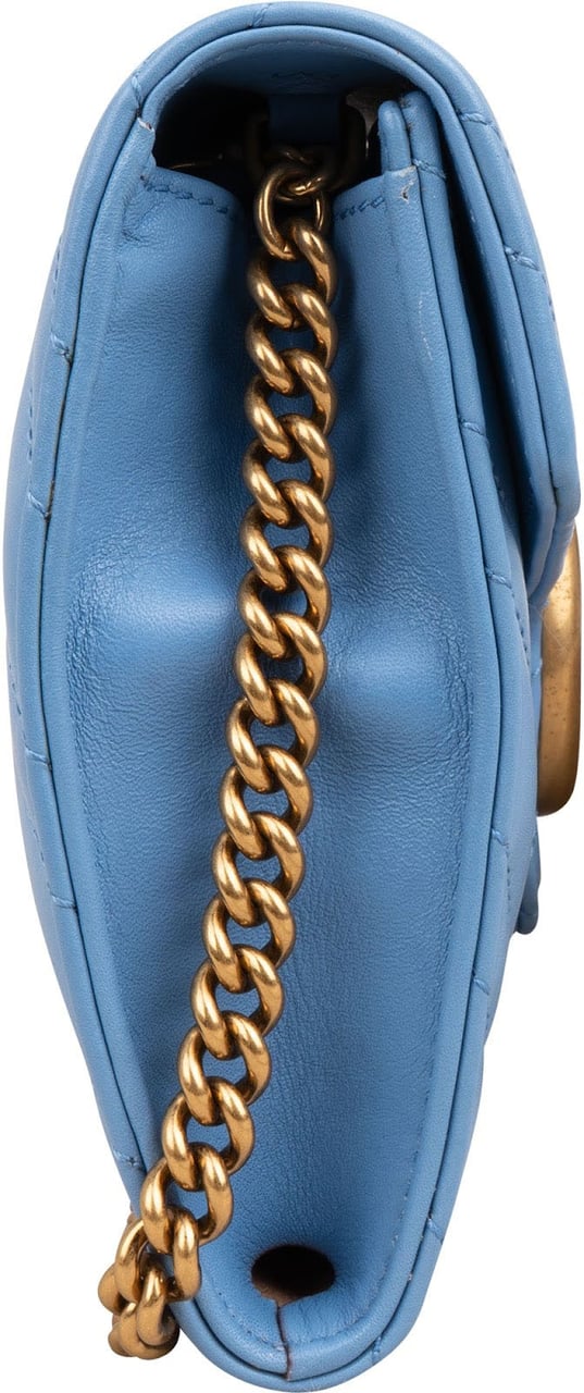 Gucci Chevron Matelassé Leather GG Marmont Wallet On Chain Crossbody Bag Lichtblauw