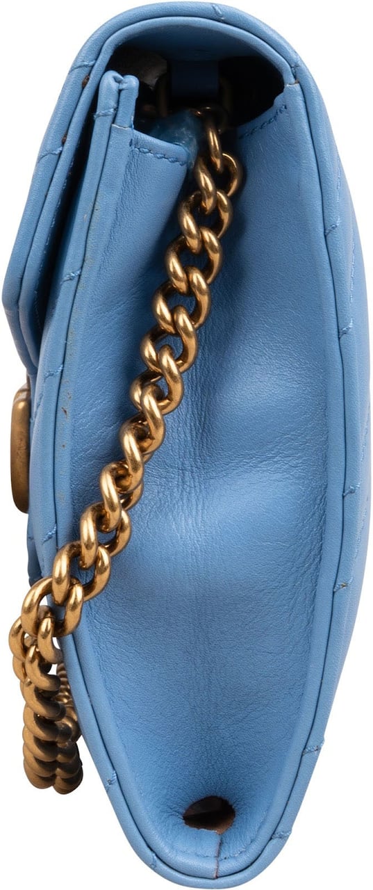 Gucci Chevron Matelassé Leather GG Marmont Wallet On Chain Crossbody Bag Lichtblauw