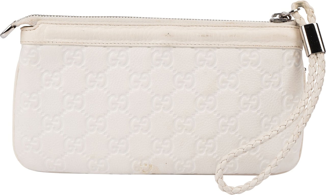 Gucci Guccissima Leather Horsebit Wristlet Pouch Bag Beige