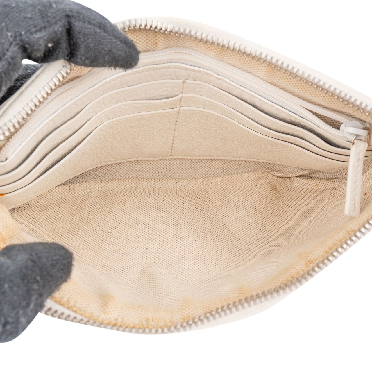 Gucci Guccissima Leather Horsebit Wristlet Pouch Bag Beige