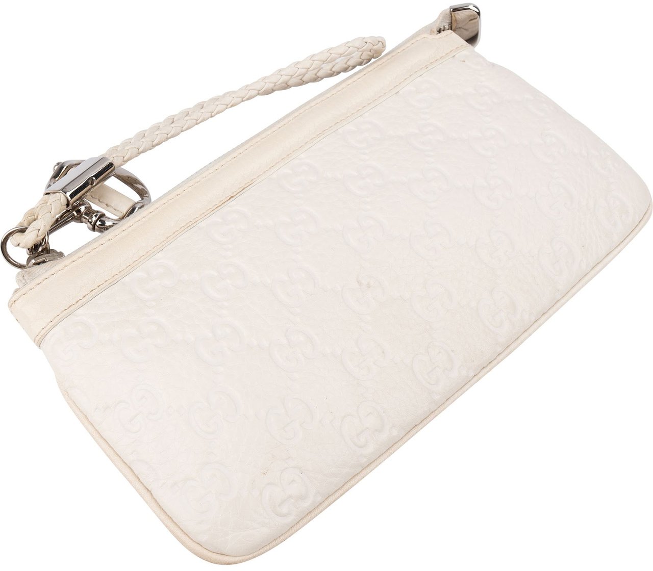 Gucci Guccissima Leather Horsebit Wristlet Pouch Bag Beige