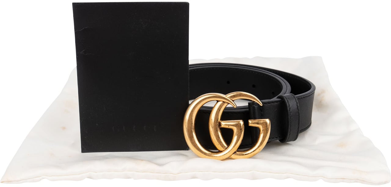 Gucci Black Leather GG Marmont Belt (85 / 34) Zwart