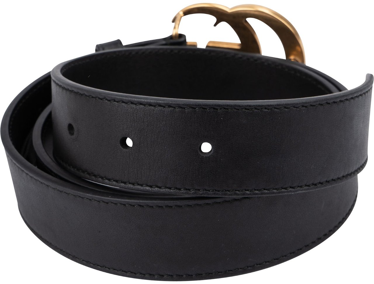Gucci Black Leather GG Marmont Belt (85 / 34) Zwart