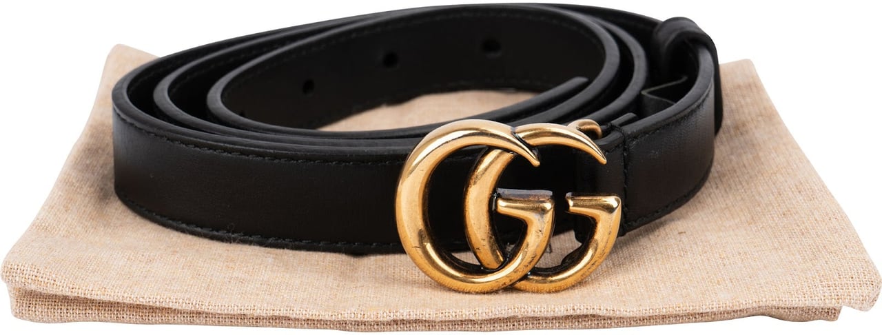 Gucci Black Leather GG Mini Marmont Belt (80 / 32) Zwart