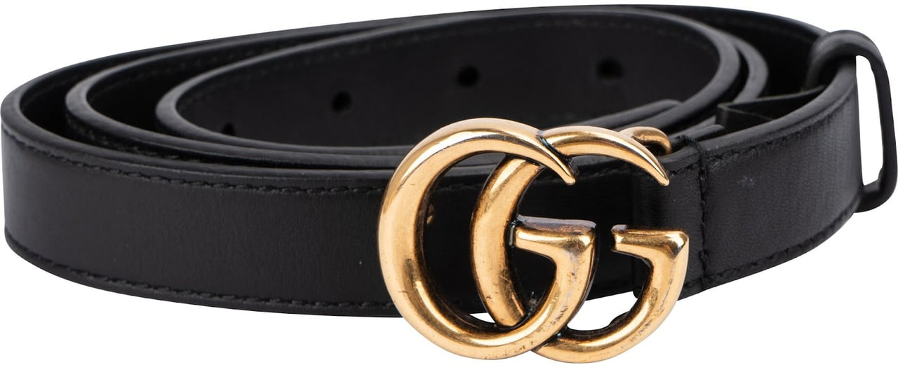 Gucci Black Leather GG Mini Marmont Belt (80 / 32) Zwart