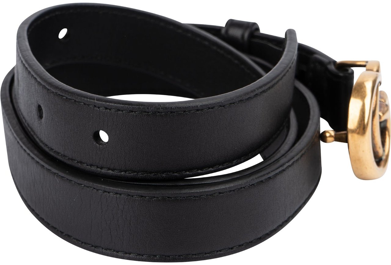 Gucci Black Leather GG Mini Marmont Belt (80 / 32) Zwart