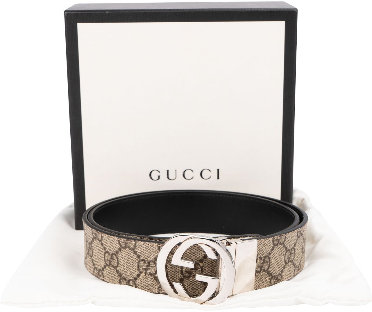 Gucci Monogram GG Supreme Interlocking G Reversible Belt (90 / 36) Beige