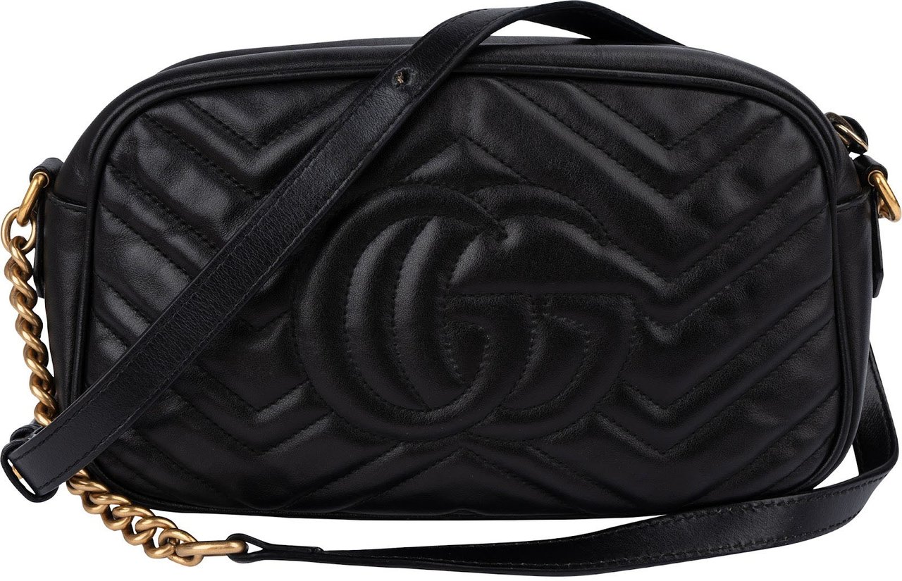 Gucci Matelassé Leather GG Marmont Camera Crossbody Bag Zwart