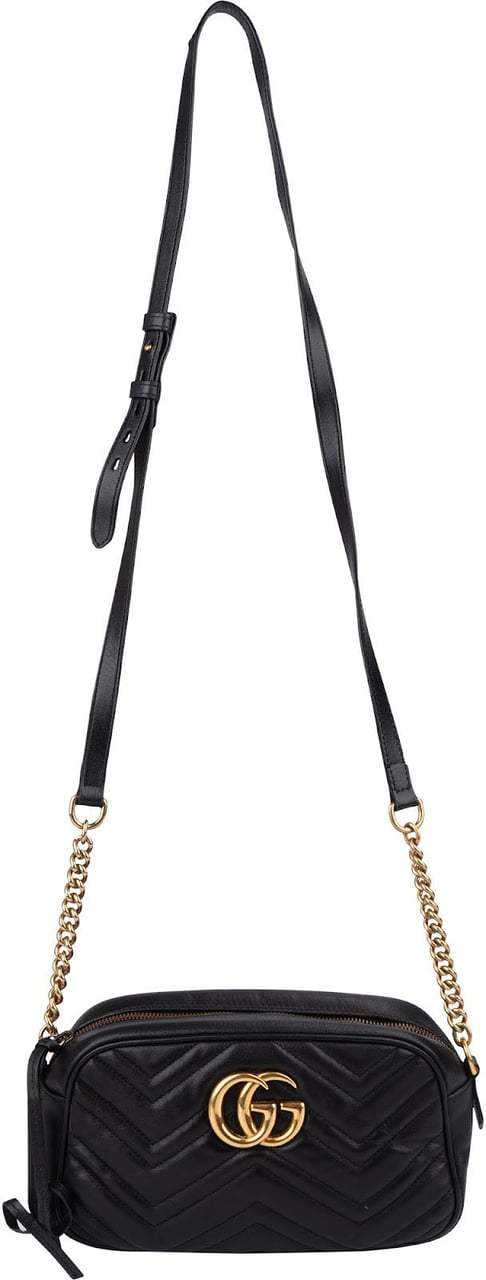 Gucci Matelassé Leather GG Marmont Camera Crossbody Bag Zwart