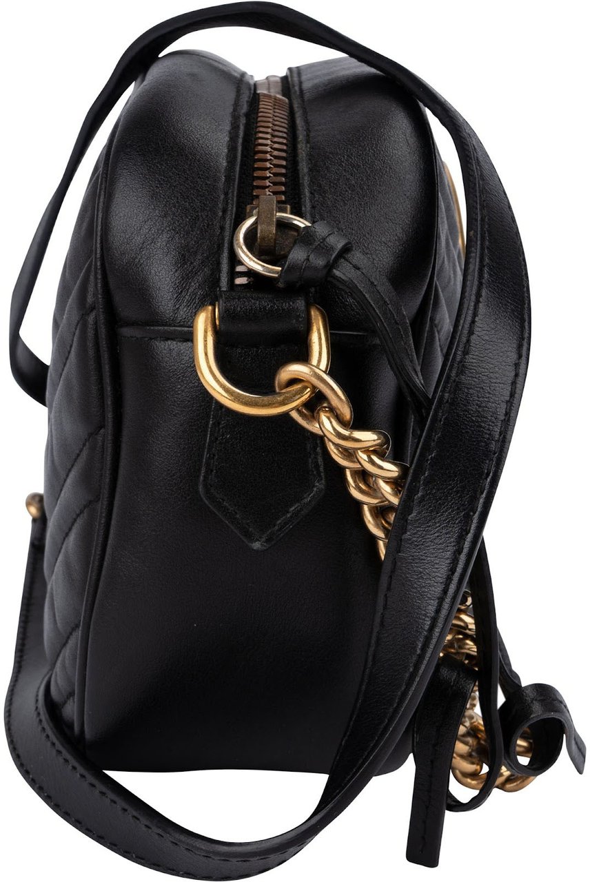 Gucci Matelassé Leather GG Marmont Camera Crossbody Bag Zwart