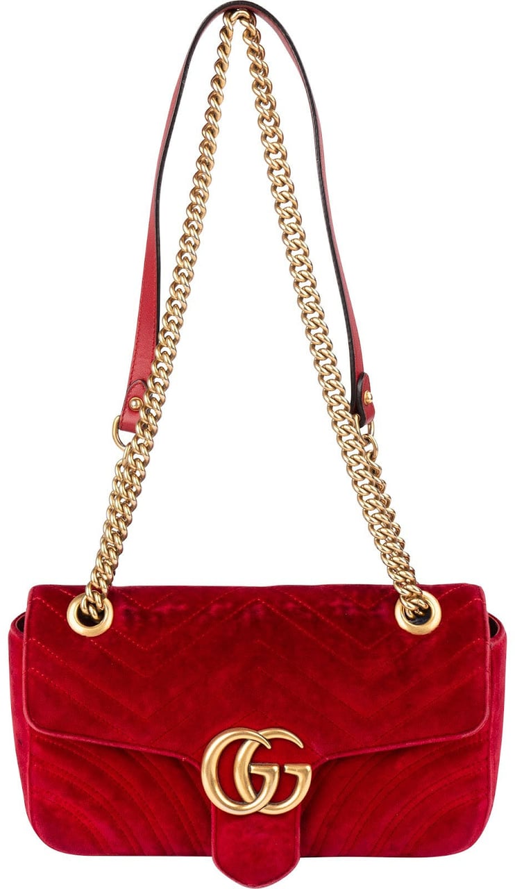 Gucci Velvet Matelassé GG Marmont Crossbody Bag Rood