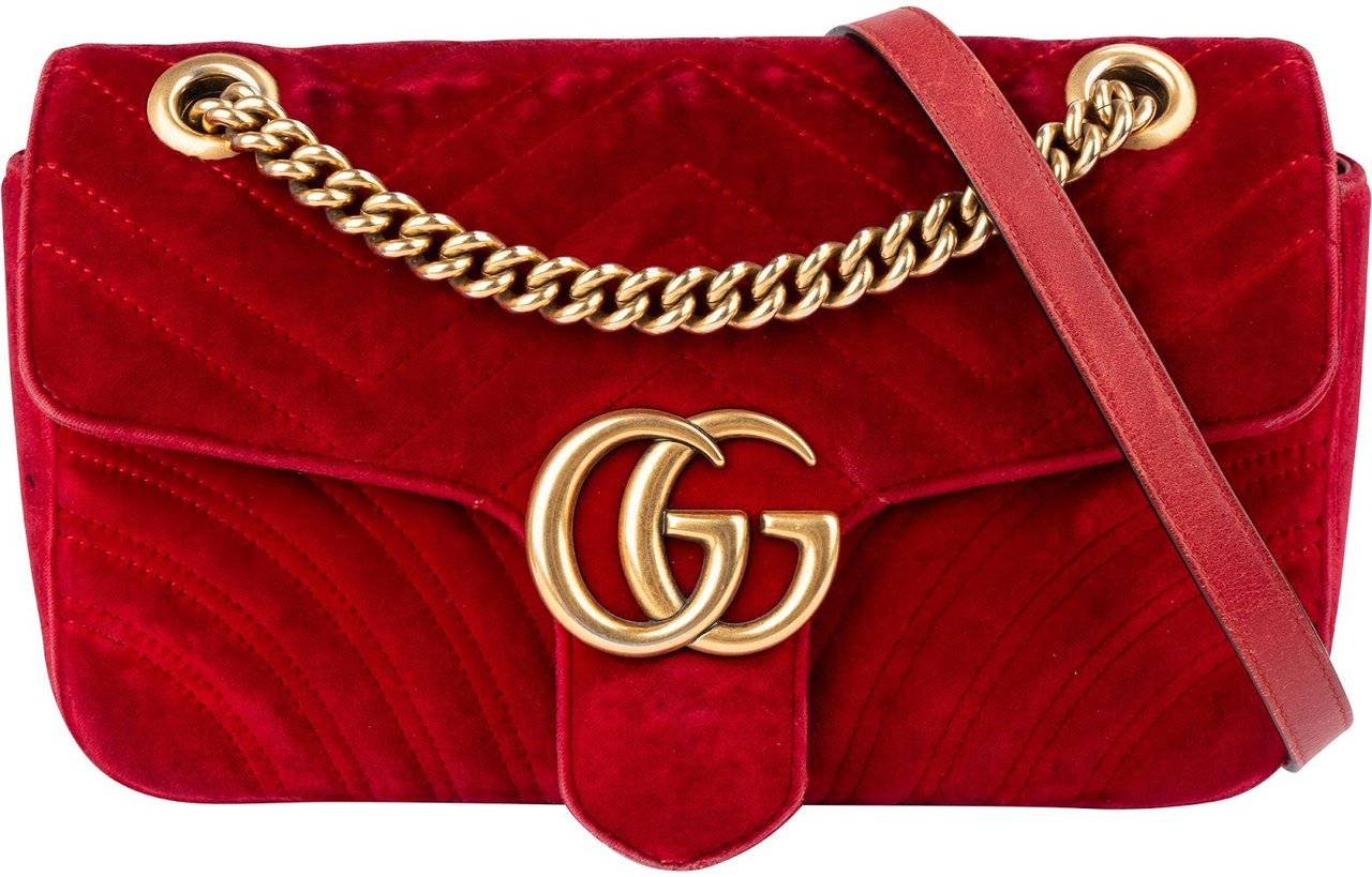 Gucci Velvet Matelassé GG Marmont Crossbody Bag Rood