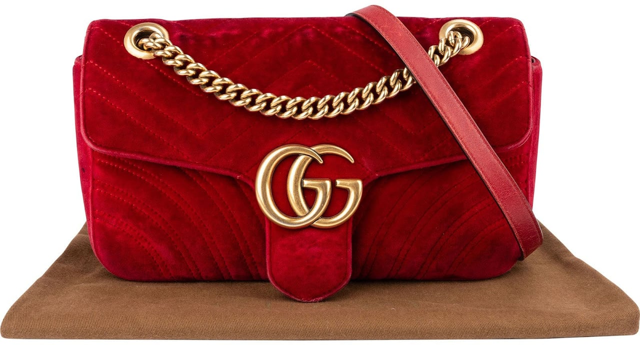 Gucci Velvet Matelassé GG Marmont Crossbody Bag Rood
