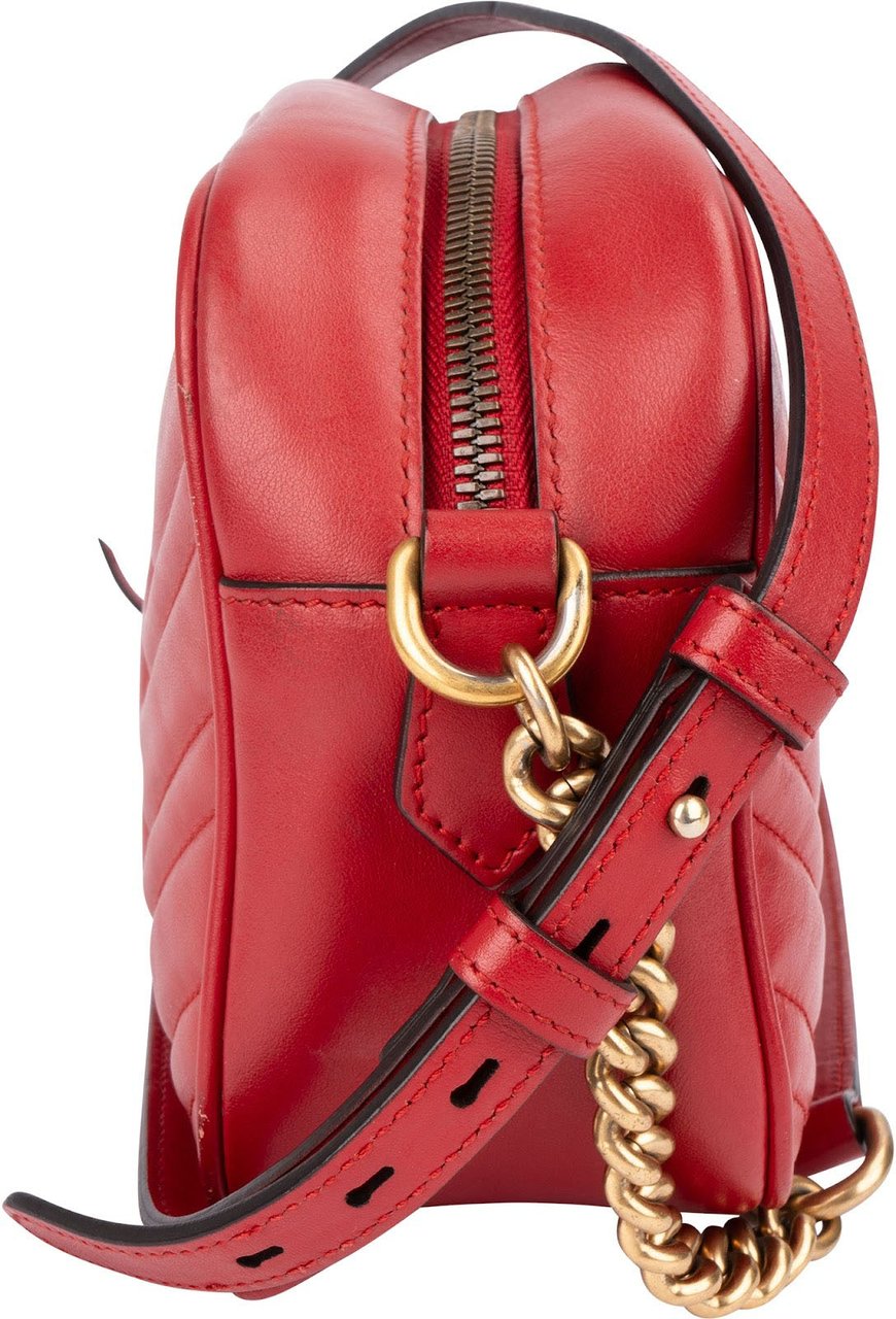 Gucci Matelassé Leather GG Marmont Camera Crossbody Bag Rood