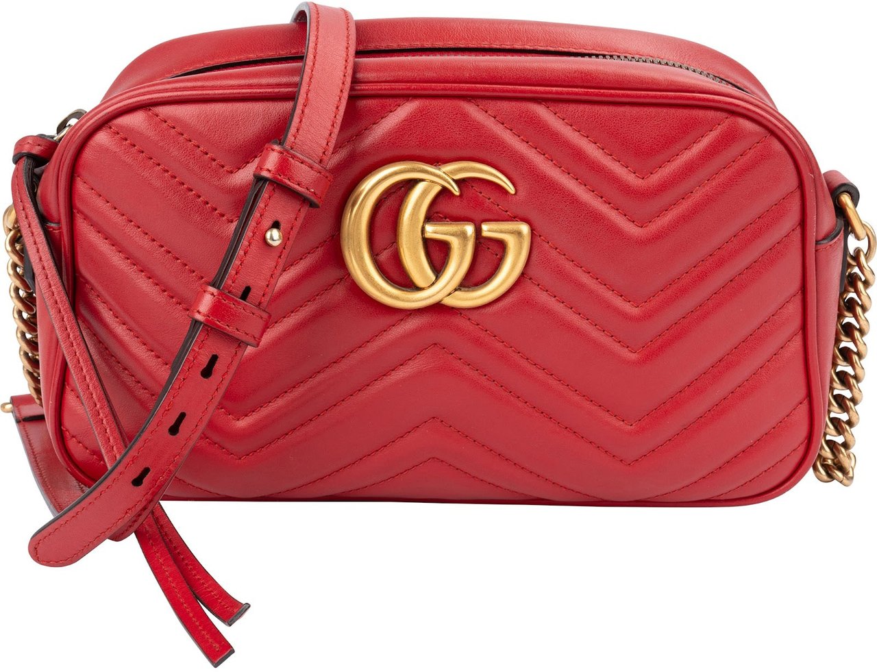 Gucci Matelassé Leather GG Marmont Camera Crossbody Bag Rood