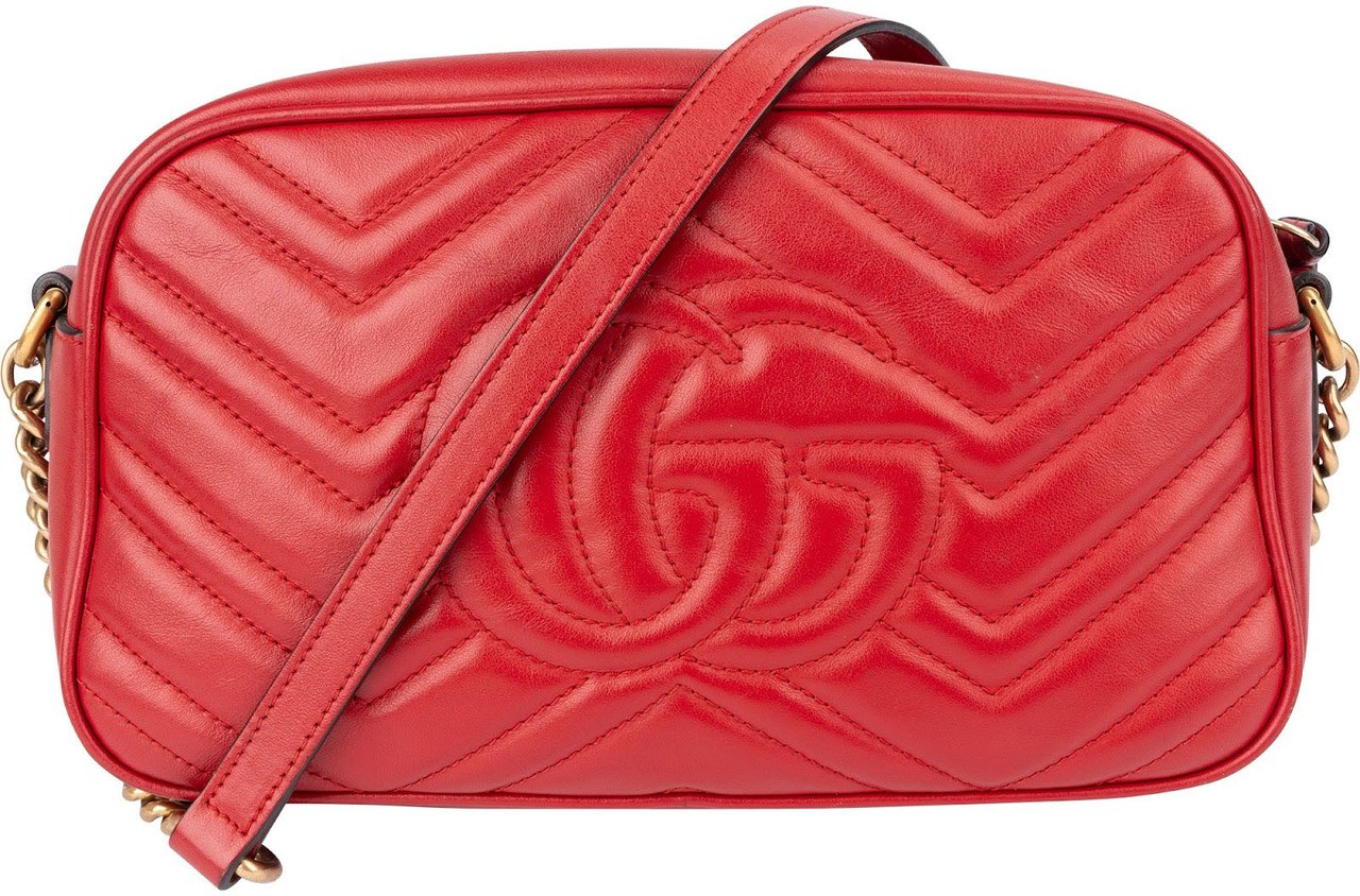 Gucci Matelassé Leather GG Marmont Camera Crossbody Bag Rood